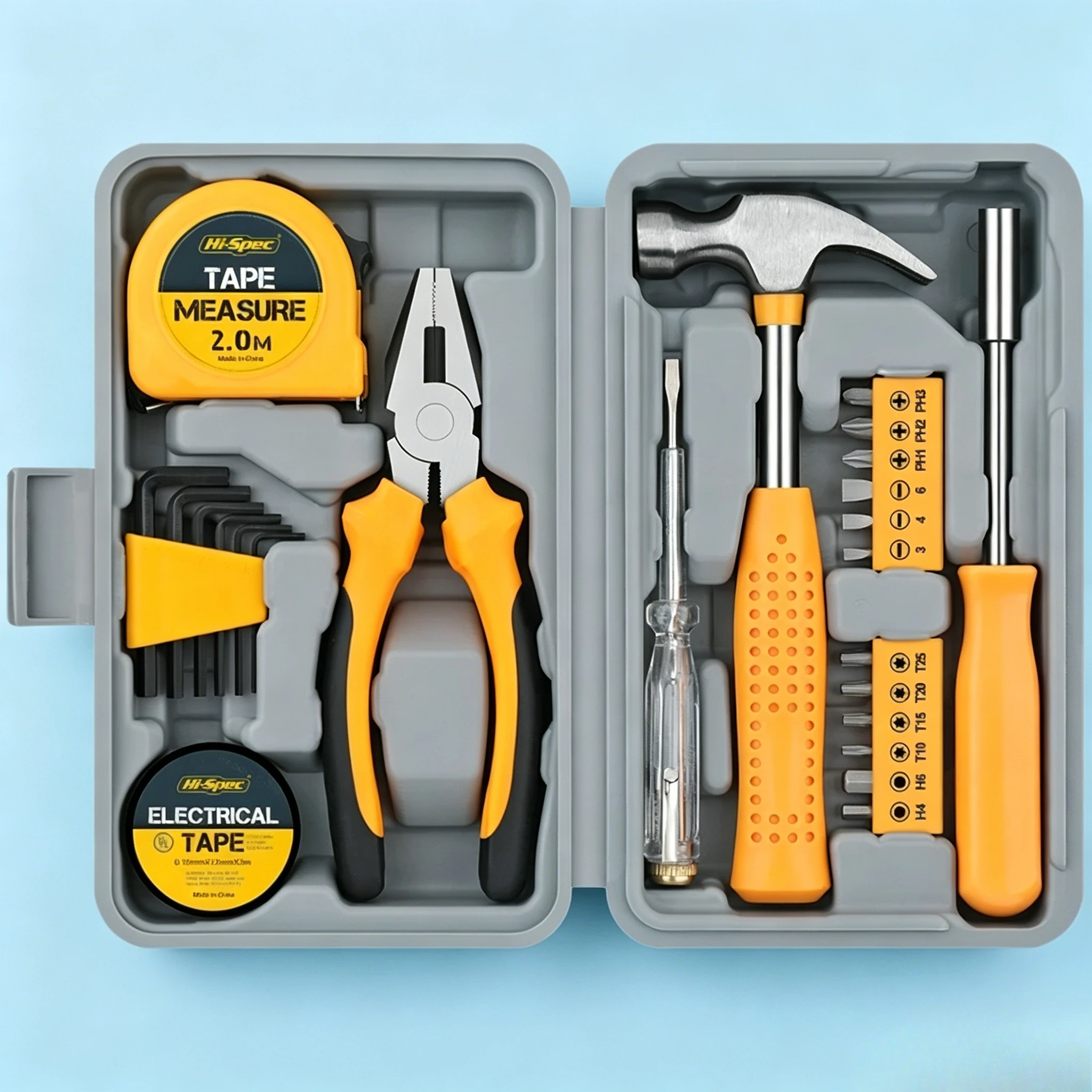 Juego de Herramientas Manuales Amarillo de 24 Piezas, Kit de Pelacables Portátil para el Hogar, Oficina, Bricolaje y Proyectos de Mejoras del Hogar