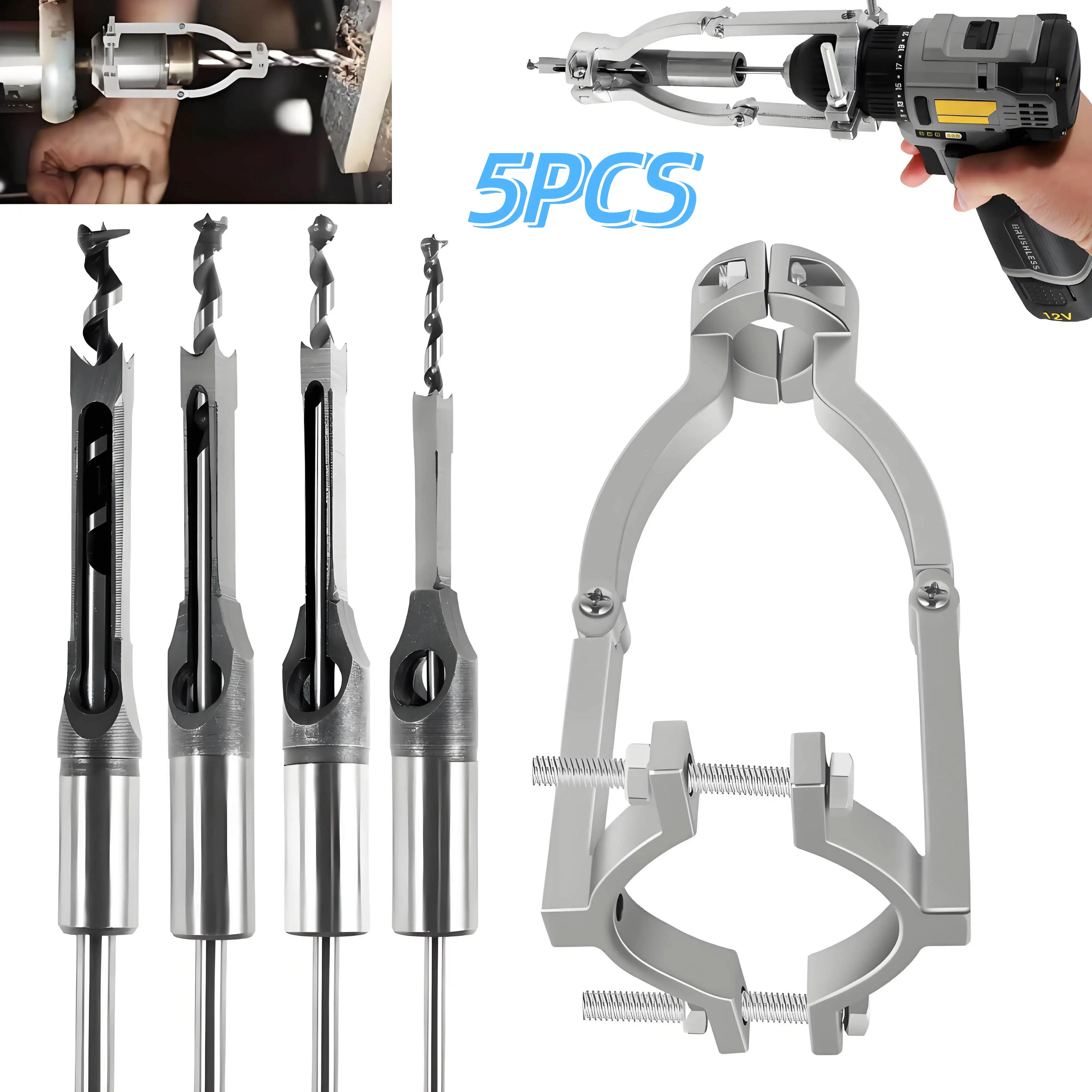 사각 구멍 드릴 비트 어댑터 카바이드 사각 구멍 드릴 고정 브래킷 6.4/8/11/12.7mm 목공용 모티징 치즐 드릴