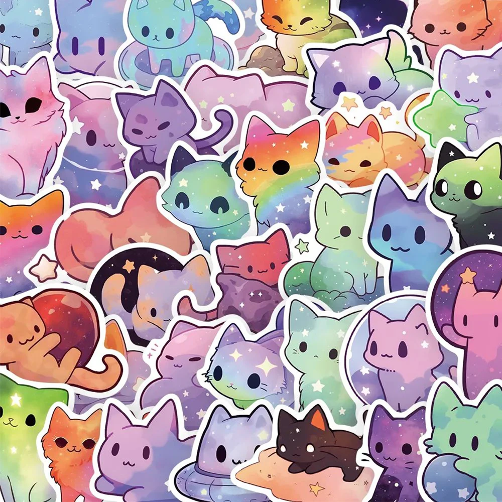 ملصق كرتون كاواي للأطفال ، مرصع بالنائج ، سماء قطة ، جرافيتي ، ديكور ، قصاصات ، دفاتر ، قارورة مياه ، ظريفة ، 10 ، 30 ، 50