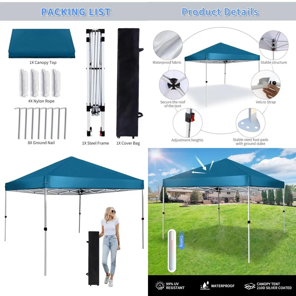 

Портативный уличный навес размером 8x8 футов с рюкзаком, водонепроницаемый и регулируемой высотой, идеально подходит для мероприятий и кемпинга синего озера