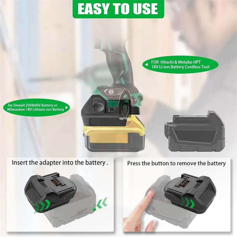 Battery Adapter Converter for Dewalt 20V or Milwaukee 18V Li-ion Battery to for Hitachi 18V Cordless Electric Drill Tools Use