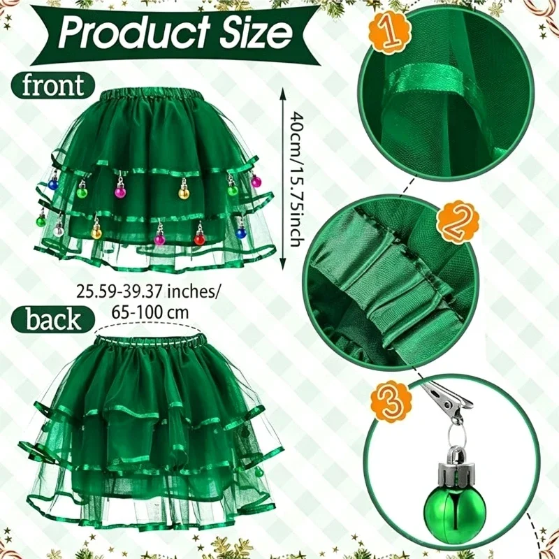 Holiday Christmas Tree Set Women's Christmas Skirt Picture Design Headband Socks Holiday Party Costume Set