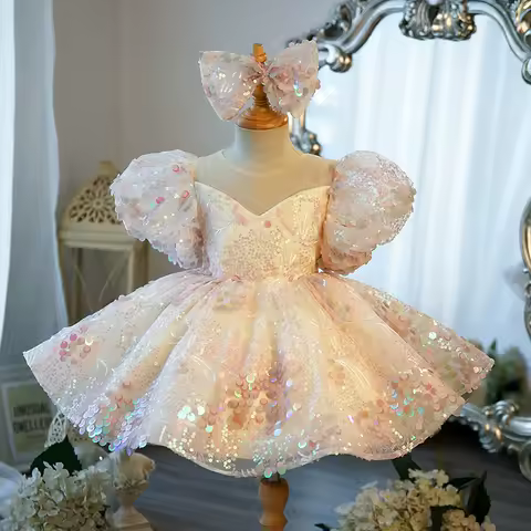 High-end Girls' Evening Dress Children's Host Piano Performance Dress Girl's Birthday Flower Girl Puffy Tulle Princess Dress