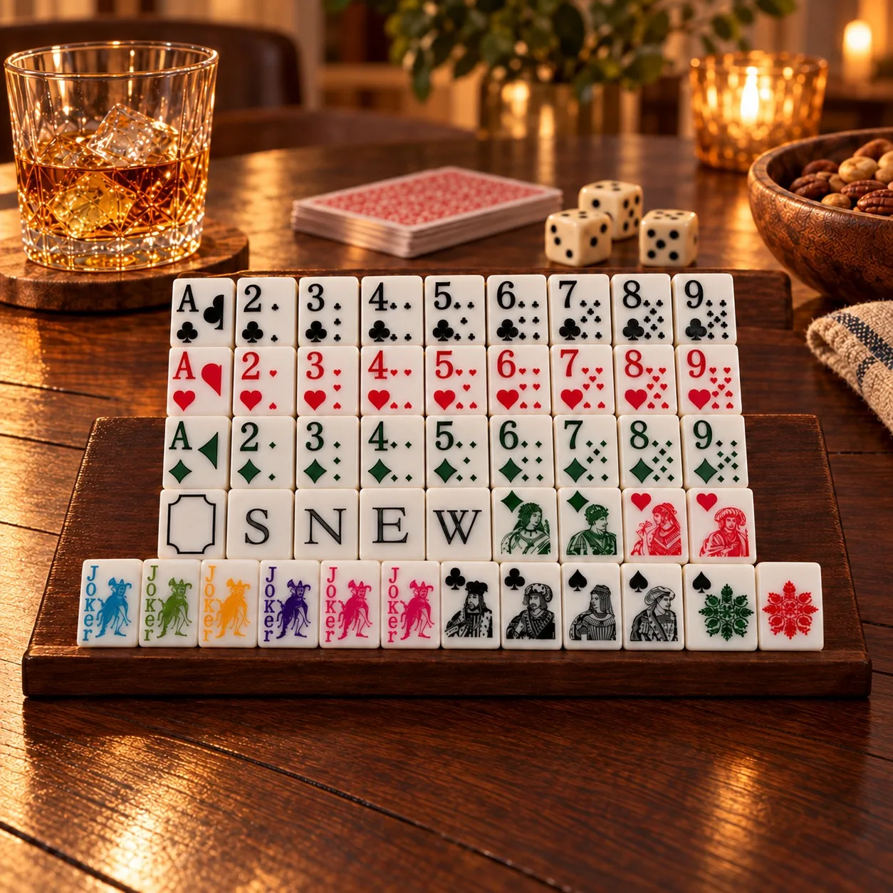 160Pcs White Acrylic American Mahjong Set Poker Pattern Mahjong Tiles 36mm Western Mahjong Game Set for Family Party Tabletop