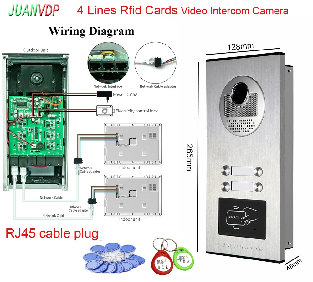 RJ45 Cable Plug Tuya Wifi 7” Screen Video Intercom for 2/3/4/6 Unit Apartments with RFID Card / APP Unlock Doorbell Camera Syste