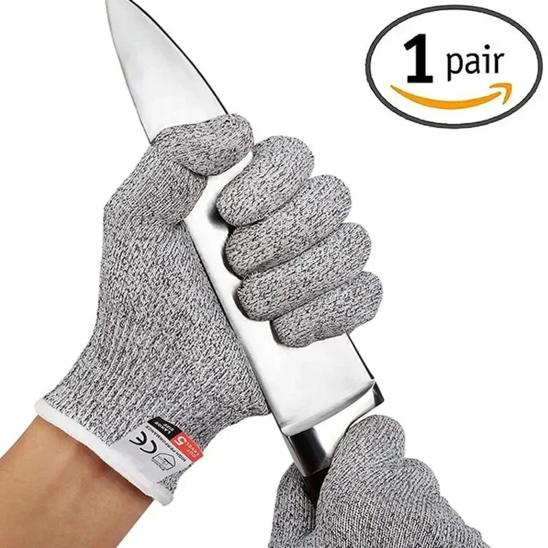 1 Pair Grade 5 Cut Resistant Gloves Machine Washable Kitchen HPPE Scratch Resistant Glass Cutting Safety Protection For Gardener