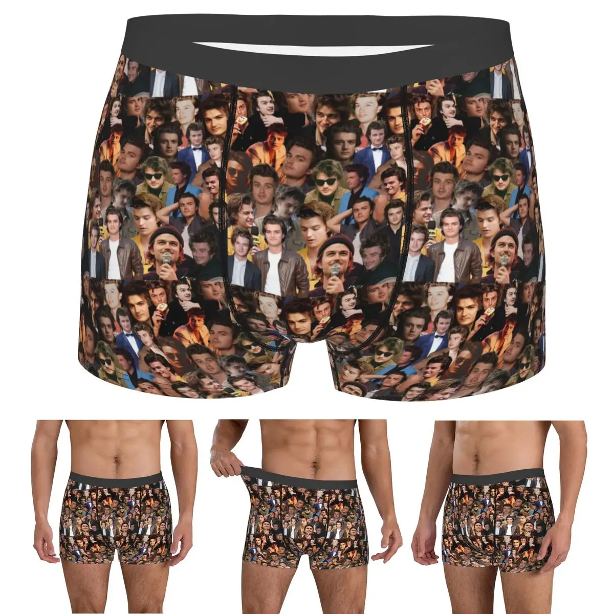 Boxer Underpants Shorts Joseph Keery Photo Collage Panties Male Ventilate Underwear for Homme Man Boyfriend Gift
