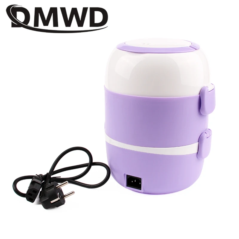 Mini Electric Rice Cooker Stainless Steel 2/3 Layers Food Container Steamer Portable Meal Heating Lunch Box Heater Warmer Bento