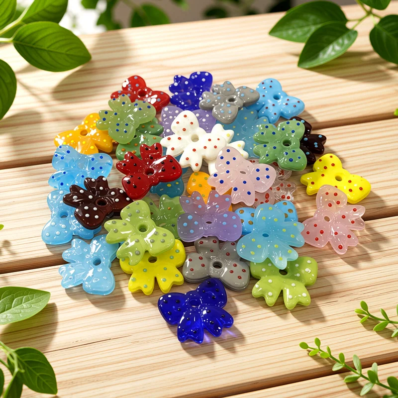 Colorful Polka Dot Bow Glass Bead Pendant Dopamine Cute Wave Point Bowknot Charm DIY Craft Making Accessory for Handmade Lovers