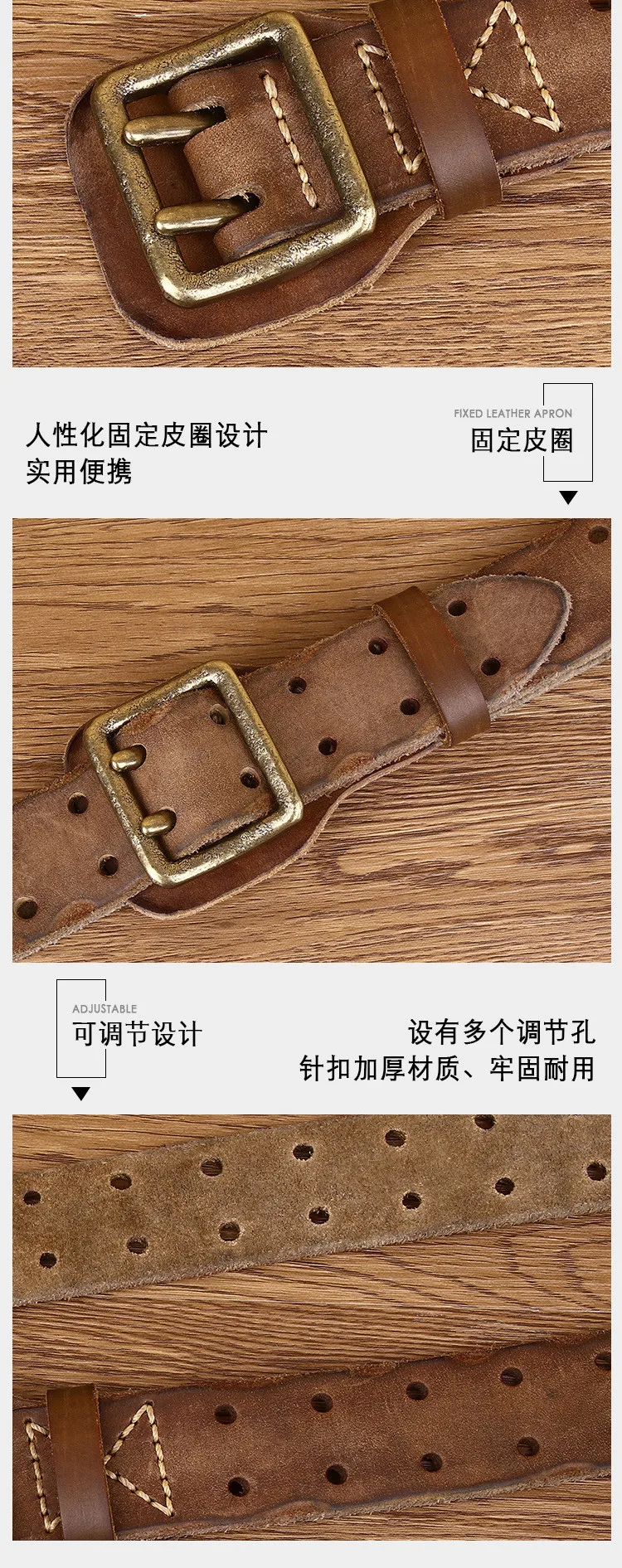 Men 2 Pin Buckle Top Real Full Grain Genuine Leather Belt 38 mm Double Needle Casual Jeans Belt