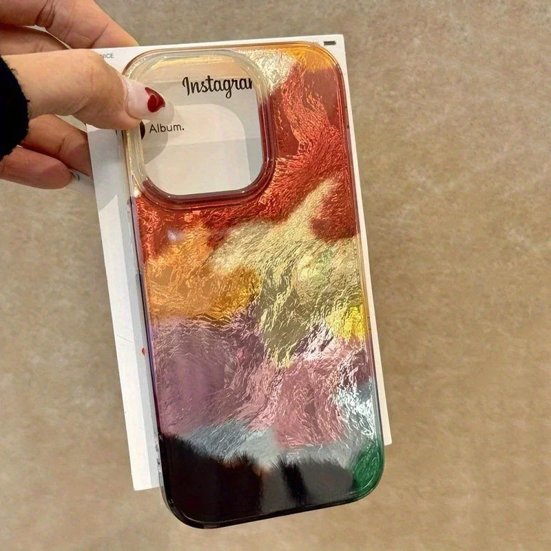 حافظة لهاتف آيفون 15 برو ماكس حافظة فنية متدرجة من القصدير بنمط ورق جليدي لهاتف آيفون 11 12 13 14 16 XS Max XR 7 8 Plus