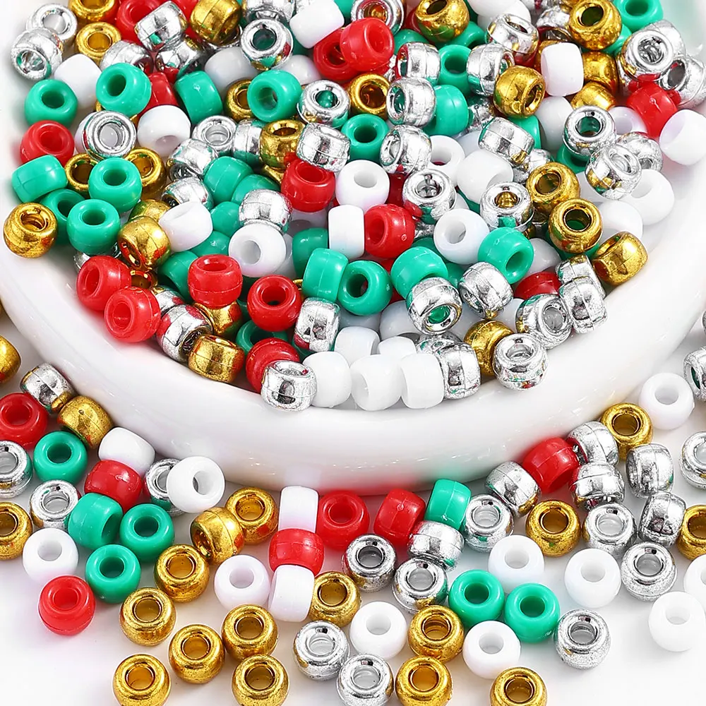 100/200/500 Stück 6x9mm Weihnachts-Acryl-Ponyperlen, gemischte lose Abstandsperlen für DIY-Bastelarbeiten und Schmuckherstellung. – Detail 5