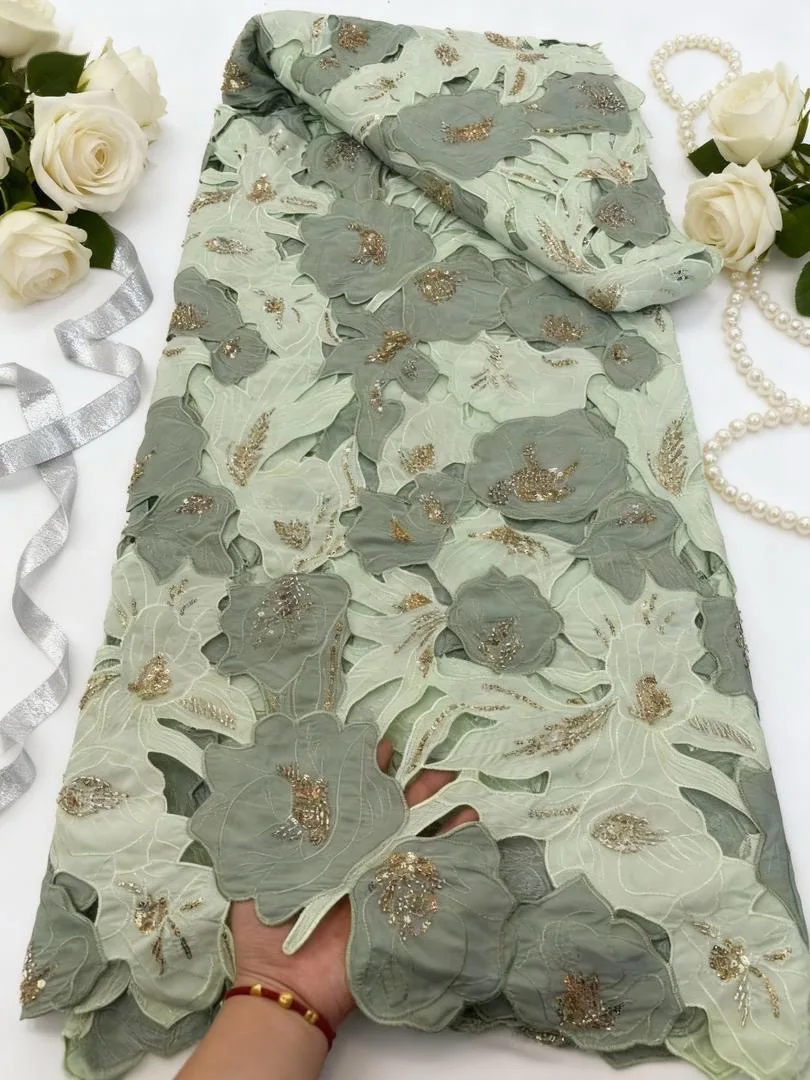 

Nigerian French Sequins Mesh Lace Fabrics 5Yards 2025 New African Milk Silk Net beaded Laces for Women Wedding Dresses Sewing