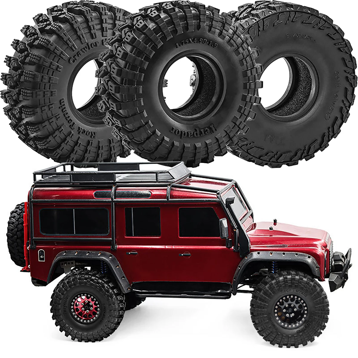 

4 шт. 1,9-дюймовые резиновые шины для радиоуправляемых краулеров 1/10 Axial SCX10, SCX10 II 90046, SCX10 III, AXI03007, TRX4, TRX6 Gen7/8, D90, VS4-10