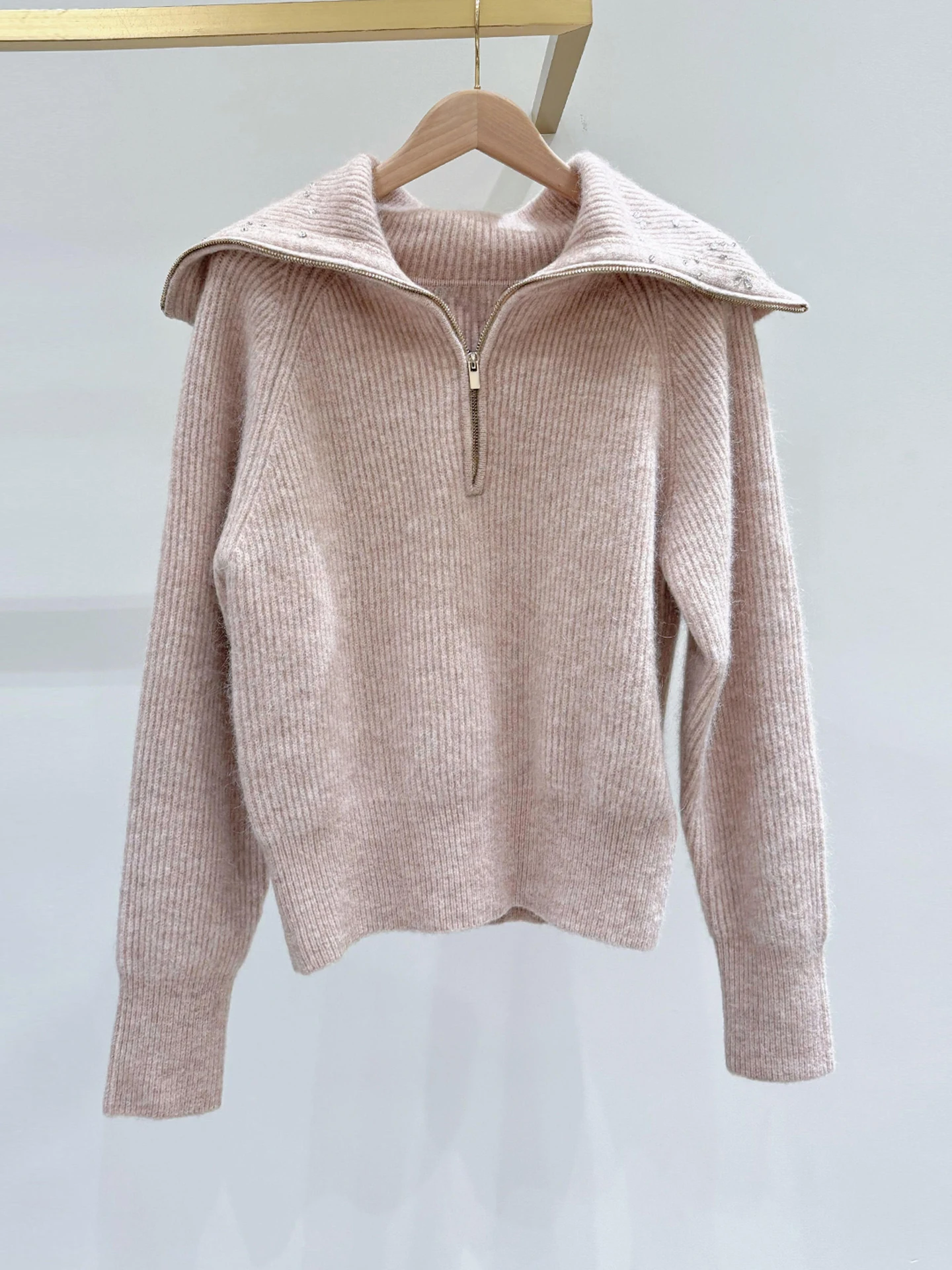 

M Home Southern Oil High End Women's Faion Autumn Winter Small Fraance Sle Knitted Diamond Embellied Collared Top