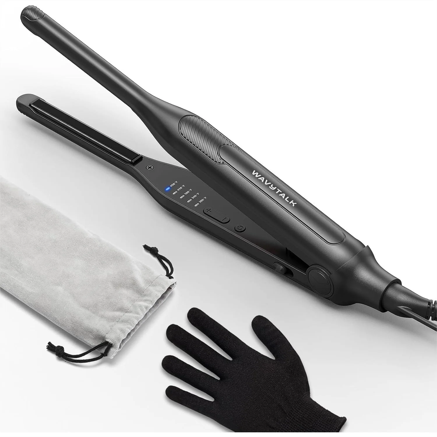 Pencil Flat Iron for Short Hair, 3/10" Small Iron for Pixie Cut & Bangs, Mini Hair Straightener with Dual Voltage & Adjustable