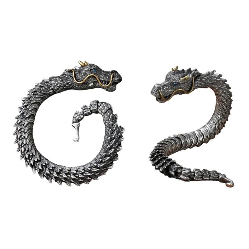 Antique Silver Loong Metal Bangle Fashionable Dragons Bangle Distinctive Wristband Accessory for Gatherings N2UE