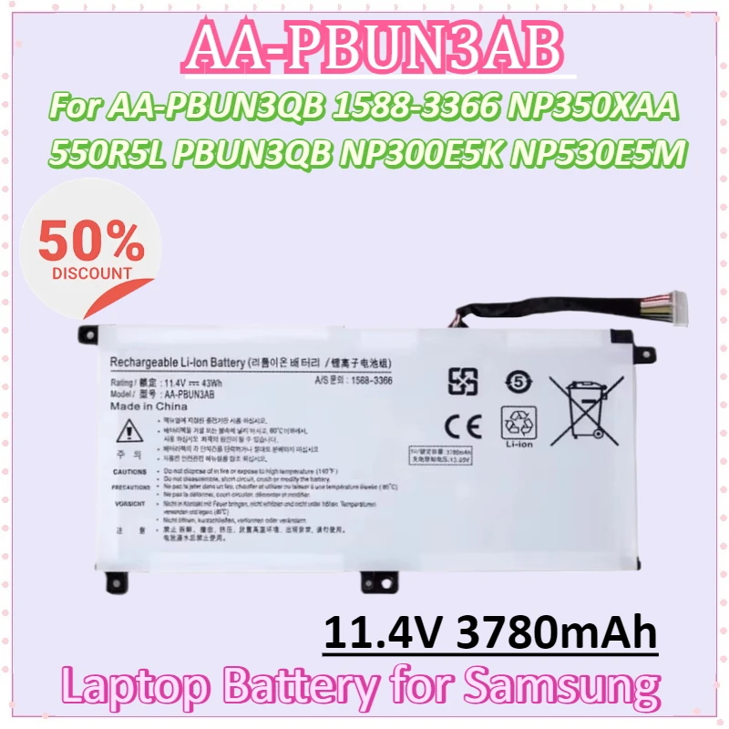 

Новый аккумулятор для ноутбука AA-PBUN3AB 11,4 В 3780 мАч для Samsung AA-PBUN3QB 1588-3366 NP350XAA 550R5L PBUN3QB NP300E5K NP530E5M 3500EL