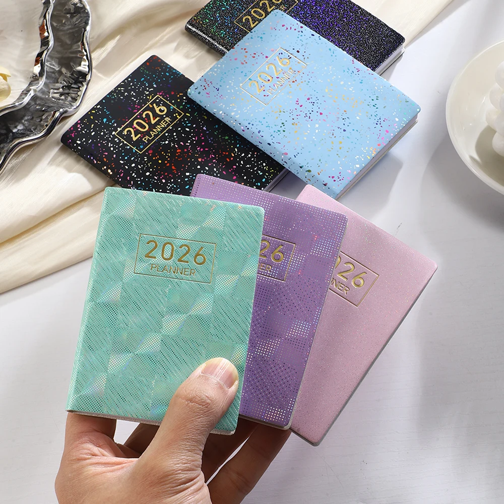 1 PC A7 ข้อมูลจําเพาะ 2026 ภาษาอังกฤษ Plan Book,เลเซอร์สีสันปกหนังสือกําหนดการ,64 แผ่น 128 หน้าบางปฏิทินรายสัปดาห์หนังสือ