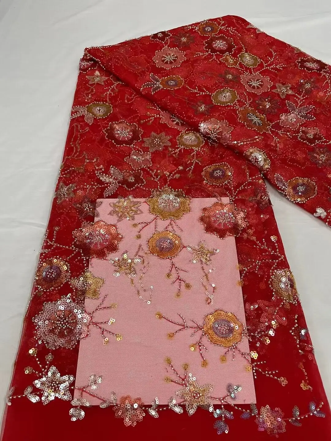 

New African Sequins Lace Fabric J-12028610 Embroidery Tulle Lace Fabric with beads for Party Wedding