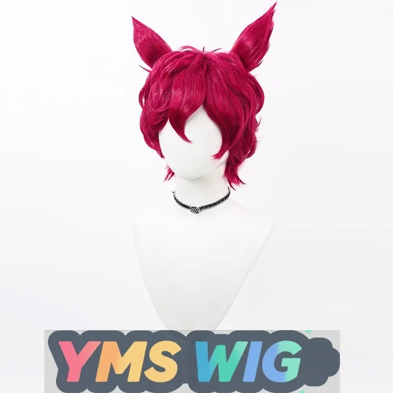 【YMS WIG】 League Of Legends Men's Team Heart Of Steel Sett Peruca Cosplay Rosa Vermelha Camadas Ligeiramente Encaracoladas