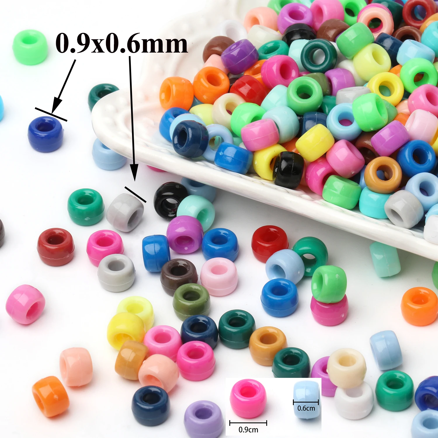 100pcs 6x9mm Acrylic Beads Pony Beads Multicolor Big Hole Beads for Making DIY Bracelets Necklace HandCrafts Girls Hair Supplies - view 4