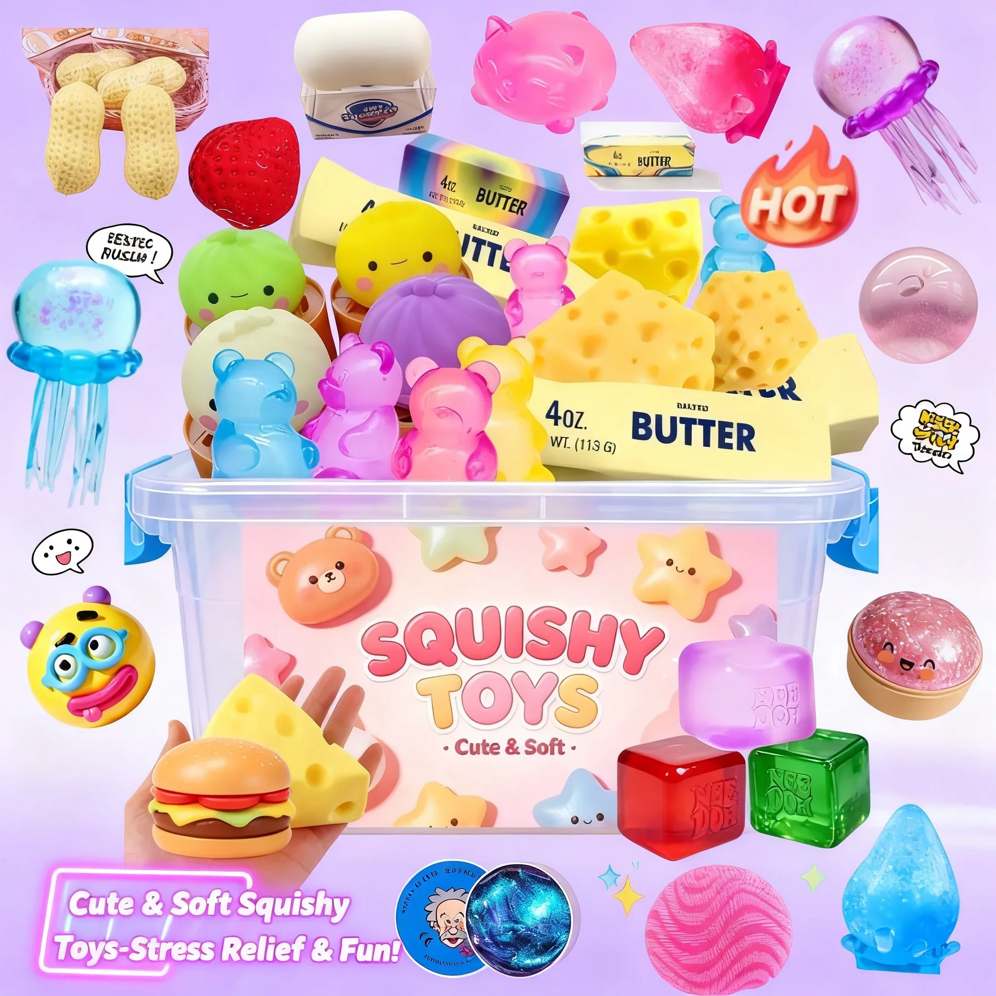 Cheese Bun Dumpling Bread Bear Slow Rising Squishy Set Random Food Fidget Toys Multi Blind Box Stress Relief Toys