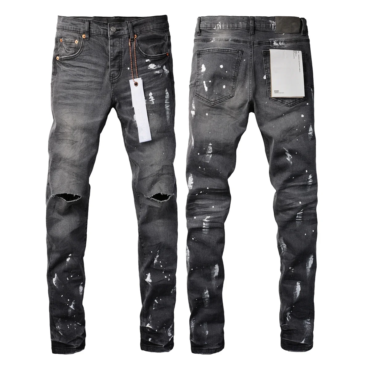 Top quality Purple Jeans Fashion High Street Ripped Grey Paint Top Quality Repair Low Rise Skinny brands pants