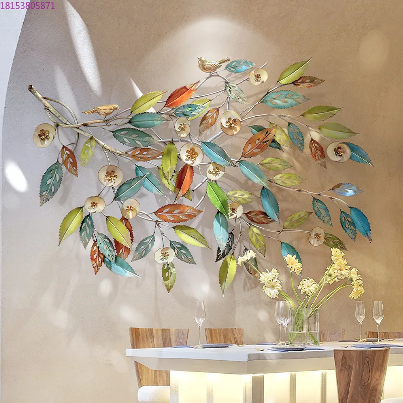 New Chinese style wall corner three-dimensional leaf wall hanging background wall light luxury pendant