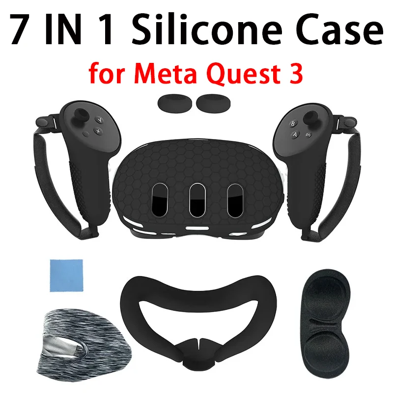 ل ميتا كويست 3 مجموعة 7 في 1 سيليكون الغطاء الواقي مكافحة تسرب مخدة أنف للنظارة قناع استبدال VR شل غطاء VR اكسسوارات