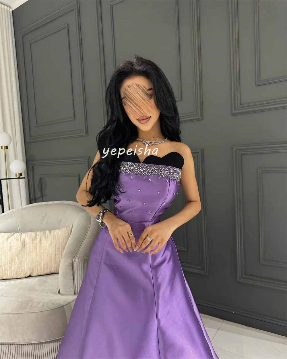 Abiti lunghi senza spalline a trapezio con pieghe di paillettes abbinate con scintillii personalizzati Abiti da cerimonia su misura Squisito elegante sexy