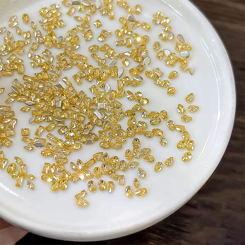50pcs Golden Yellow Shiny Zircon Rhinestones Nail Charms Mini Rhombic Nails Gemstones Flatback Nail Art Craft Diamonds Decor