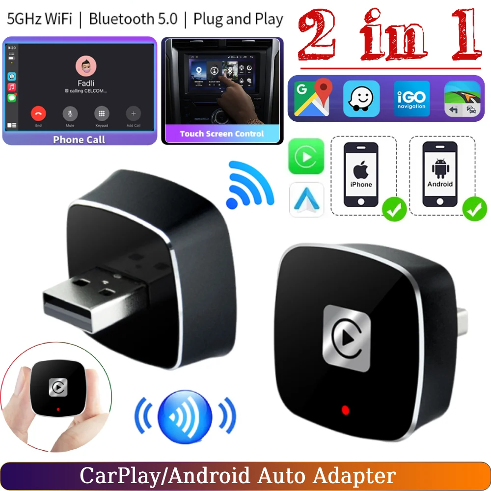 

Wireless Android Auto Carplay Box/Adapter Carplay AI Box Auto Connect Smart USB Dongle for iPhone and Android Factory Wired Cars
