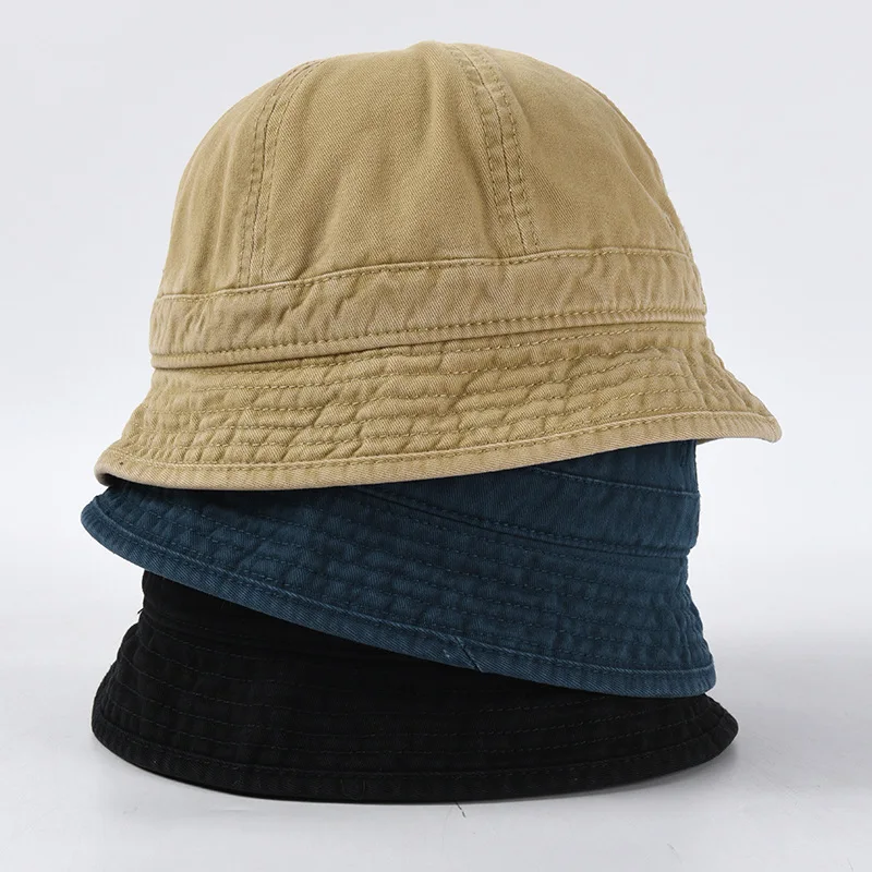 Washed Cotton Bucket Hats Packable Summer Outdoor Cap Travel Beach Sun Hat Plain Colors for Girls Women