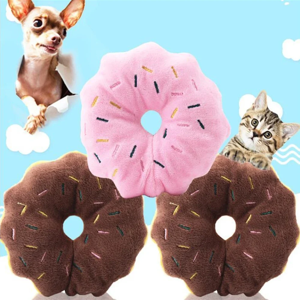 Soft Donuts Plush Dog Toy Puppy Chew Squeaky Sound Toy Small Medium Dog Interactive Toy