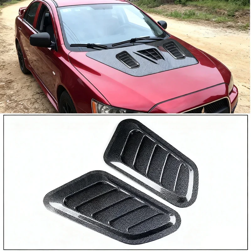 Carbon Fiber Car Hood Vent Covers, Universal Engine Hood Air Flow Intake Decorative Vents, Car Exterior Styling Accessories
