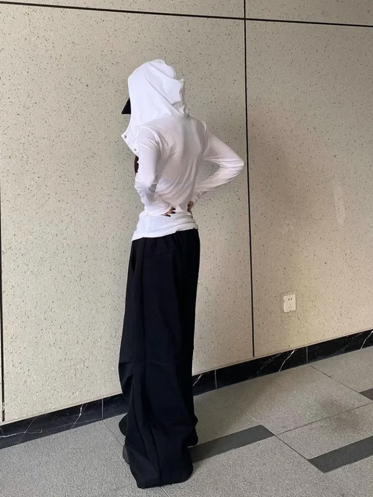 تي شيرت هاي ستريت الواقي من الشمس بلون سادة وأكمام طويلة وشفاف صغير مع غطاء للرأس قميص فتاة ساخنة ألفية نحيف عالي الجودة