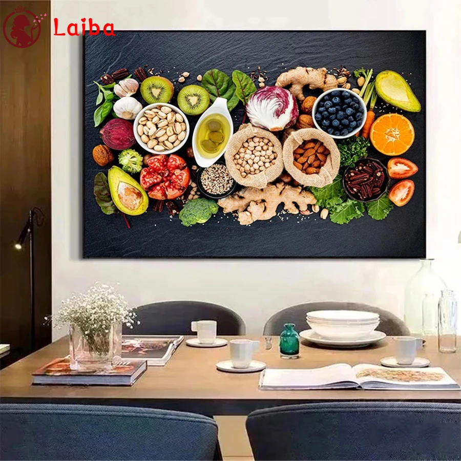 

DIY Diamond Painting Kitchen Theme Colorful Fruits Dessert Diamond Mosaic Full Drill Square round Cross Stitch Handmade Hobby