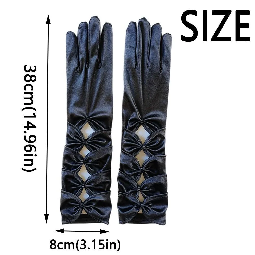우아한 여성 긴 장갑 탄성 여성 봄 여름 전체 손가락 장갑 빈티지 새틴 웨딩 드레스 장갑 파티 용품