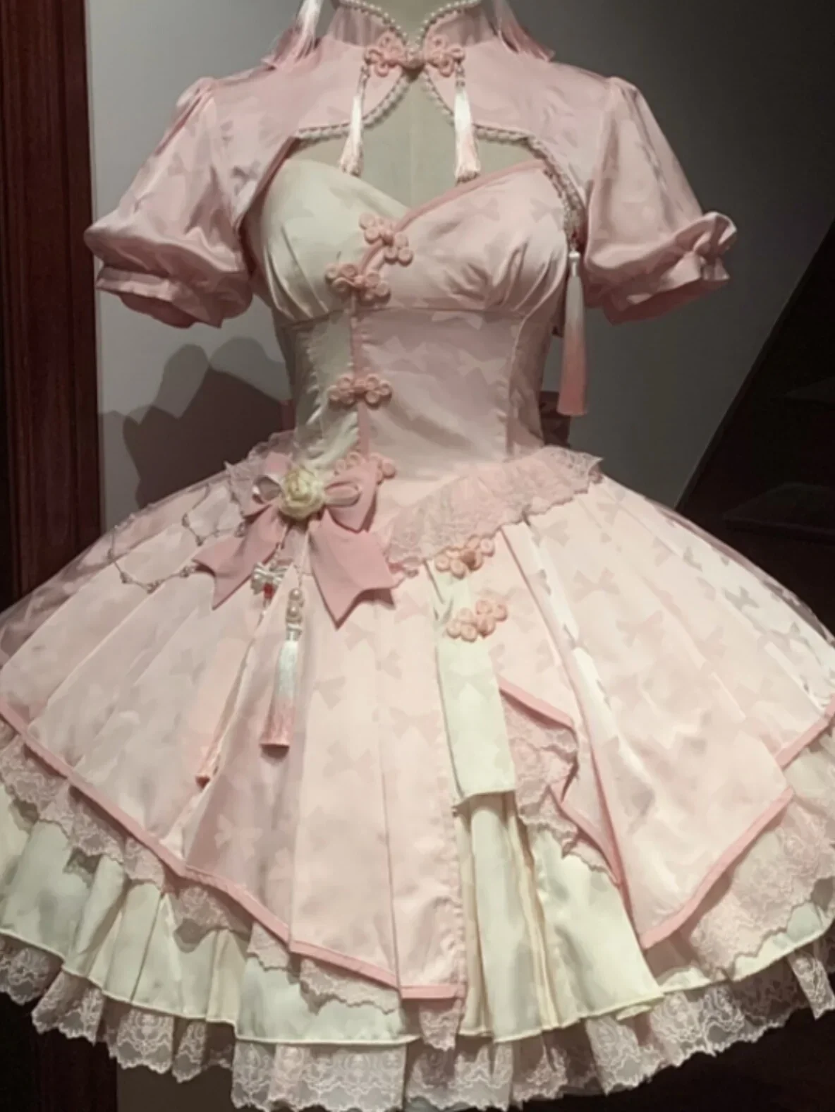 2025 novo doce renda borla estilo chinês elegante moda rosa azul cosplay mini vestido y2k japonês lolita vestido