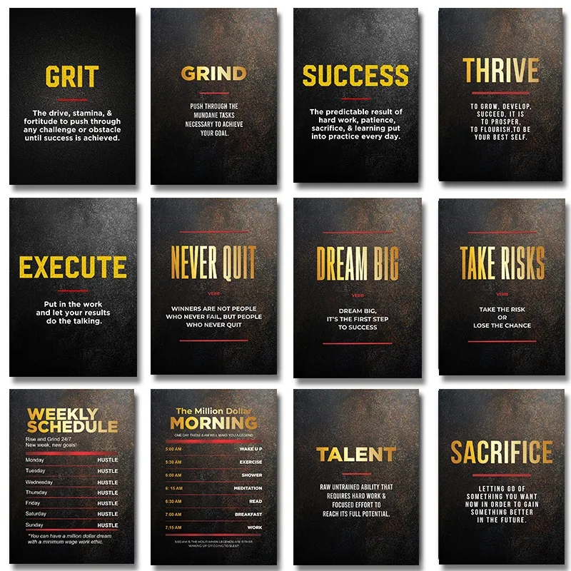 1pc frameless Canvas Painting Grind Hustle Success Motivational Posters Prints Modern Art Entrepreneur Inspirational Canvas Pain