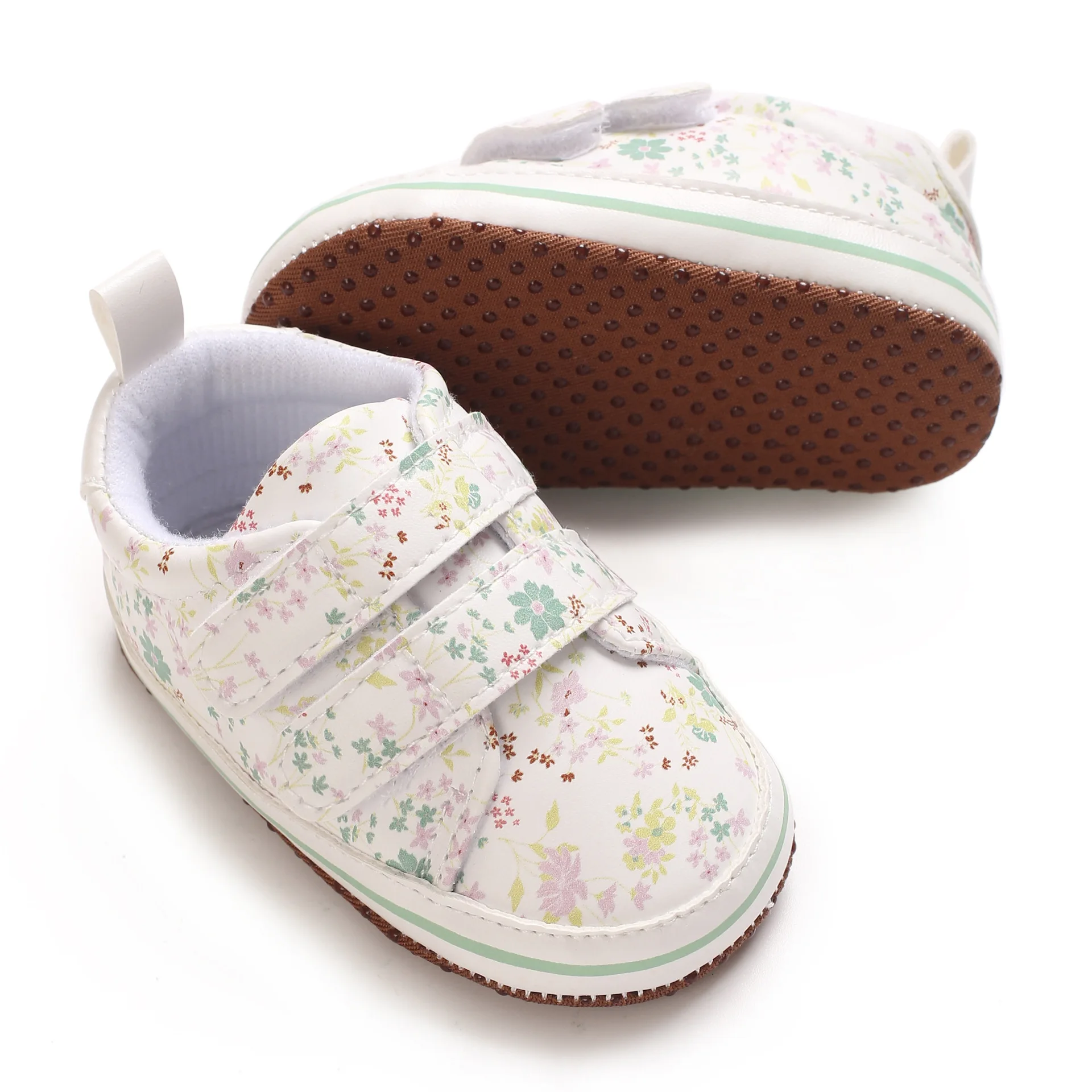 2026 0-18M Baby Shoes Fresh Floral Print Dual Velcro Straps Baby Sports Shoes Non-slip baby walking shoes