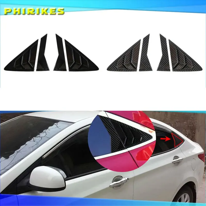For Hyundai Verna 2010--2016 Car Rear Window Side Vent Shutter Louver Cover Trim Black Carbon Fiber Exterior Accessories