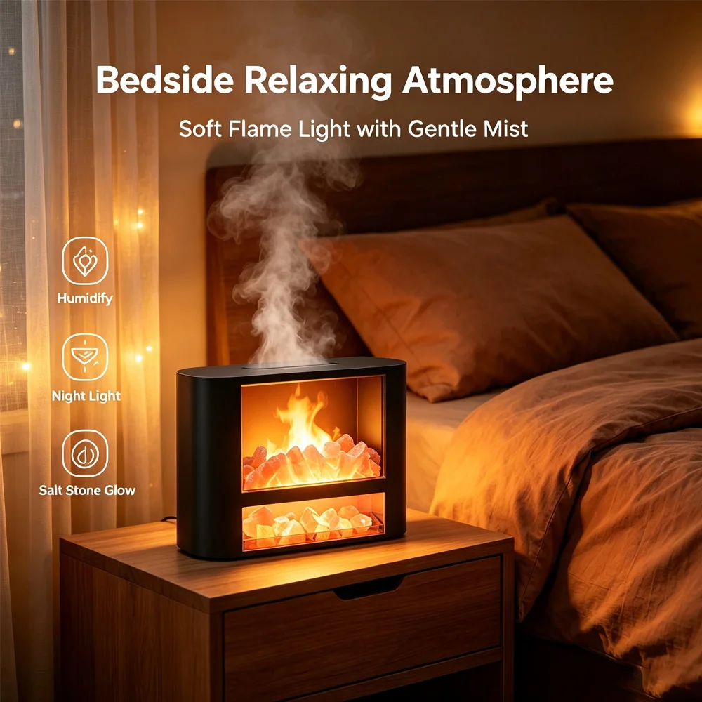 3-in-1 Flame Aromatherapy Diffuser, Ultrasonic Humidifier with Realistic Flame Effect, Aromatherapy Diffuser