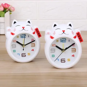 Cartoon creativo Lucky Cat Clock Clock Mini Mesa Decoración Estudiante de plástico lindo 8 mejores gatos de reloj de ventas - №1