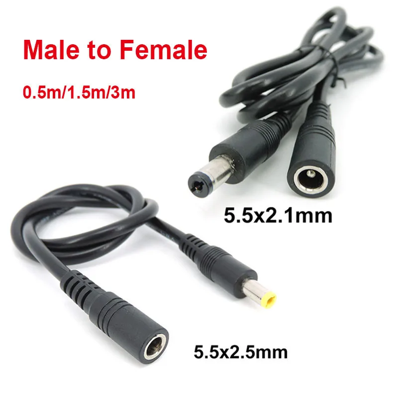 Conector de extensión de fuente de alimentación DC macho a hembra, Cable de enchufe, adaptador de Cable para cámara de tira led, 5,5x2,1, 2,5mm, 12v, 18awg, 10x