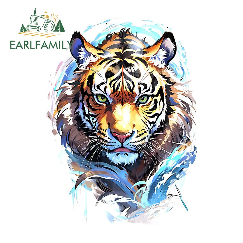 EARLFAMILY 13cm Tiger Cartoon Car Stickers Motorcycle Windows Truck Bumper Waterproof Decal Occlusion Scratch Funny Car Styling