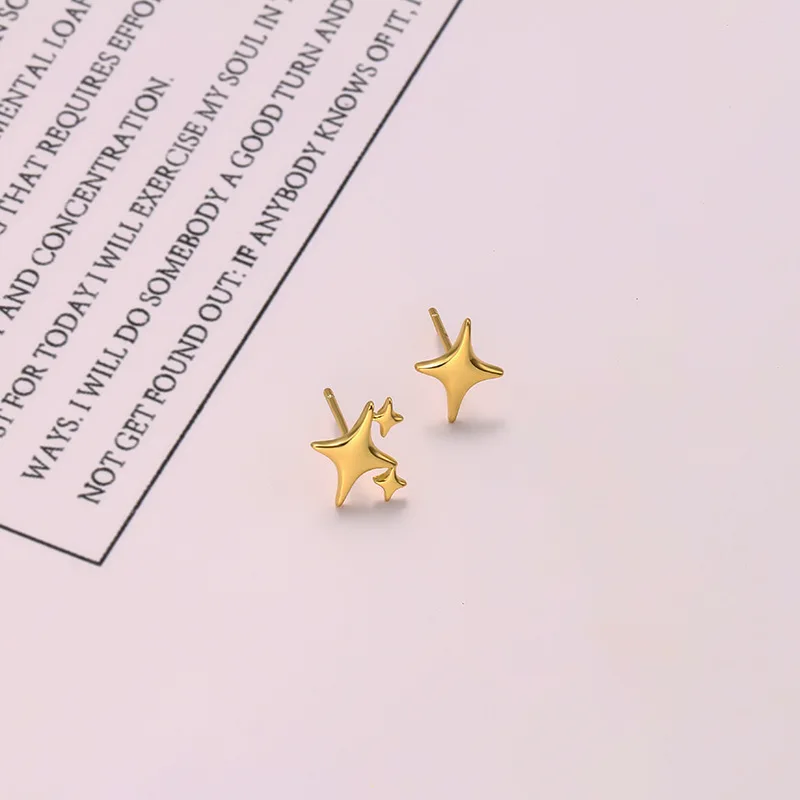 S925 Silver Needle Gold Color Star Small Stud Earrings For Women Girl Korean Tiny Asymmetry Cross Earring Summer Jewelry Gift