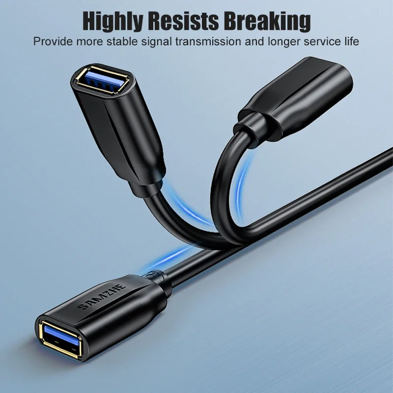 SAMZHE Przedłużacz USB 3.0 męski na żeński Przedłużacz USB3.0 2.0 do komputera PC TV PS4 Przedłużacz do laptopa Przewód danych — zdjęcie produktu 2