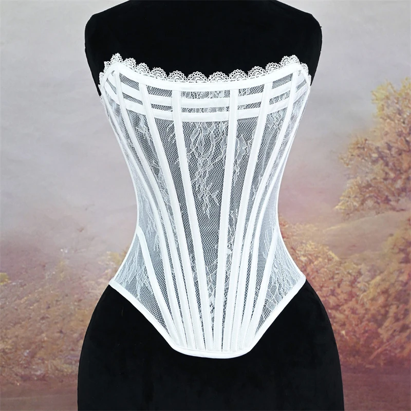 

Женский необычный белый сетчатый кружевной корсет, топ, сексуальные прозрачные бюстье, топы для женщин, однотонный корсет, корректирующее белье на талии, нижнее белье Overbust